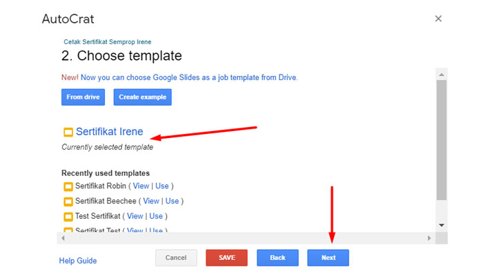 Tampilan setelah template terpilih