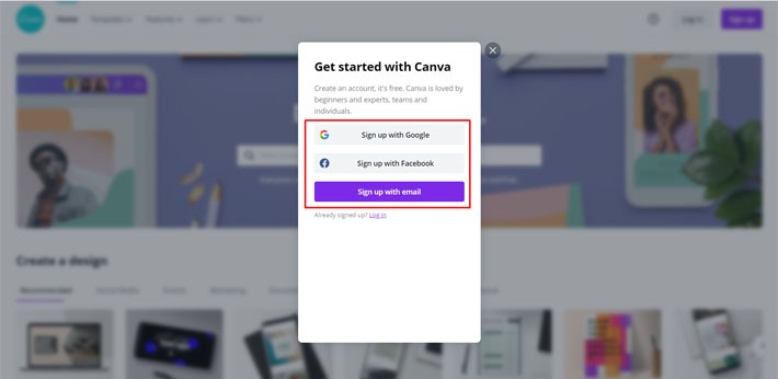 Sign Up Canva