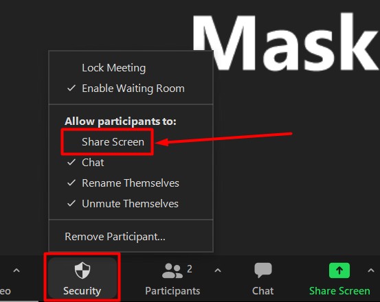 Allow Share Screen lewat menu Security