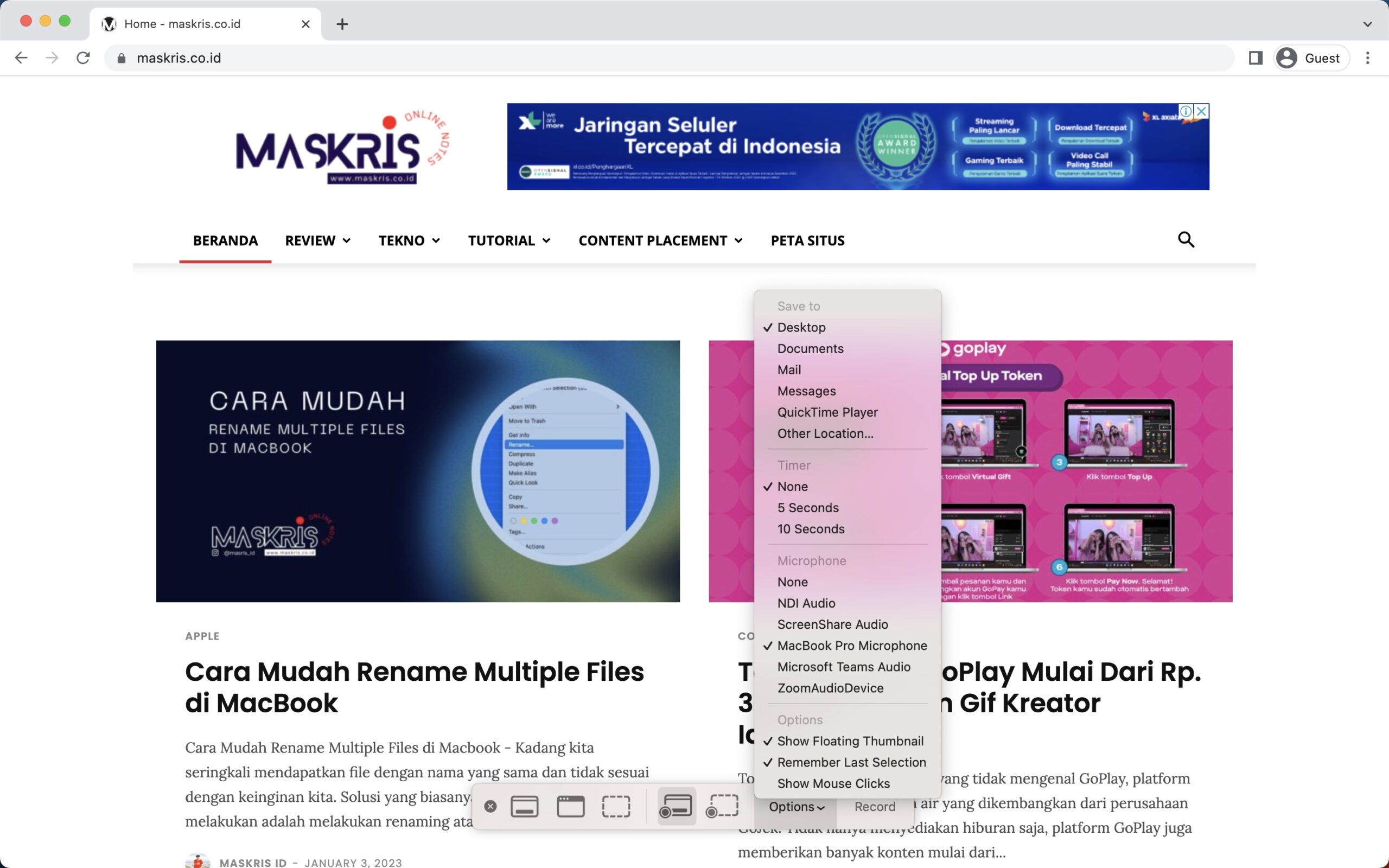 Memulai merekam layar Macbook